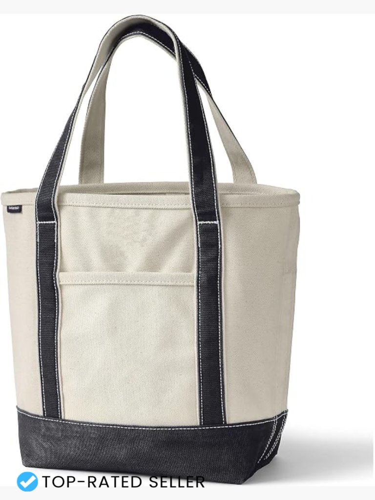 Canvas Open Top Tote Bag Structured Base Spacious 5 Pockets Shoulder Strap